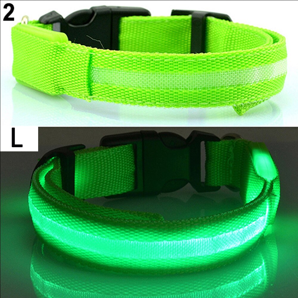 Led Veiligheid Halsband + 2 Batterijen Oplichten Huisdier Kraag Verstelbare Nylon Knippert Lichtgevende Ketting Puppy Anti-Verloren levert: Green L