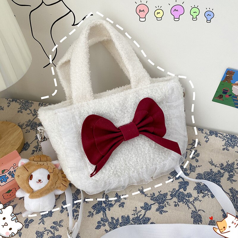 Design original 2021 marca design original macio meninas queda/inverno de pelúcia saco borboleta menina sistema loli artesanal saco ombro: White-pendant3