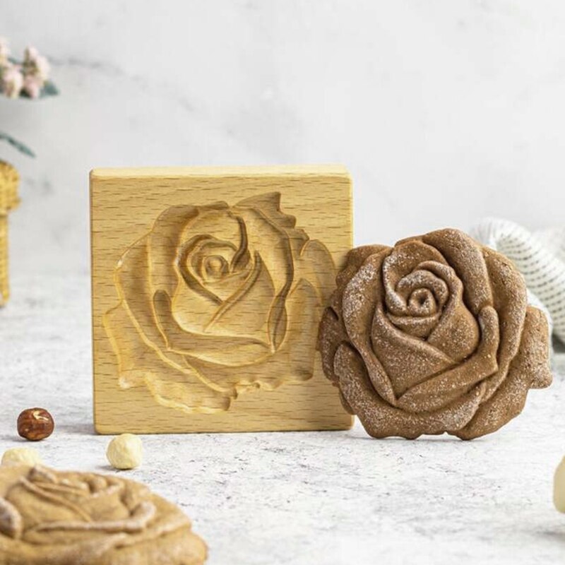 H7EA Exquisite Vivid Pattern Cookie Mold Pine Cones Flowers Windmill Shape Durable Wooden Cookie Biscuit Press Stamp Molds