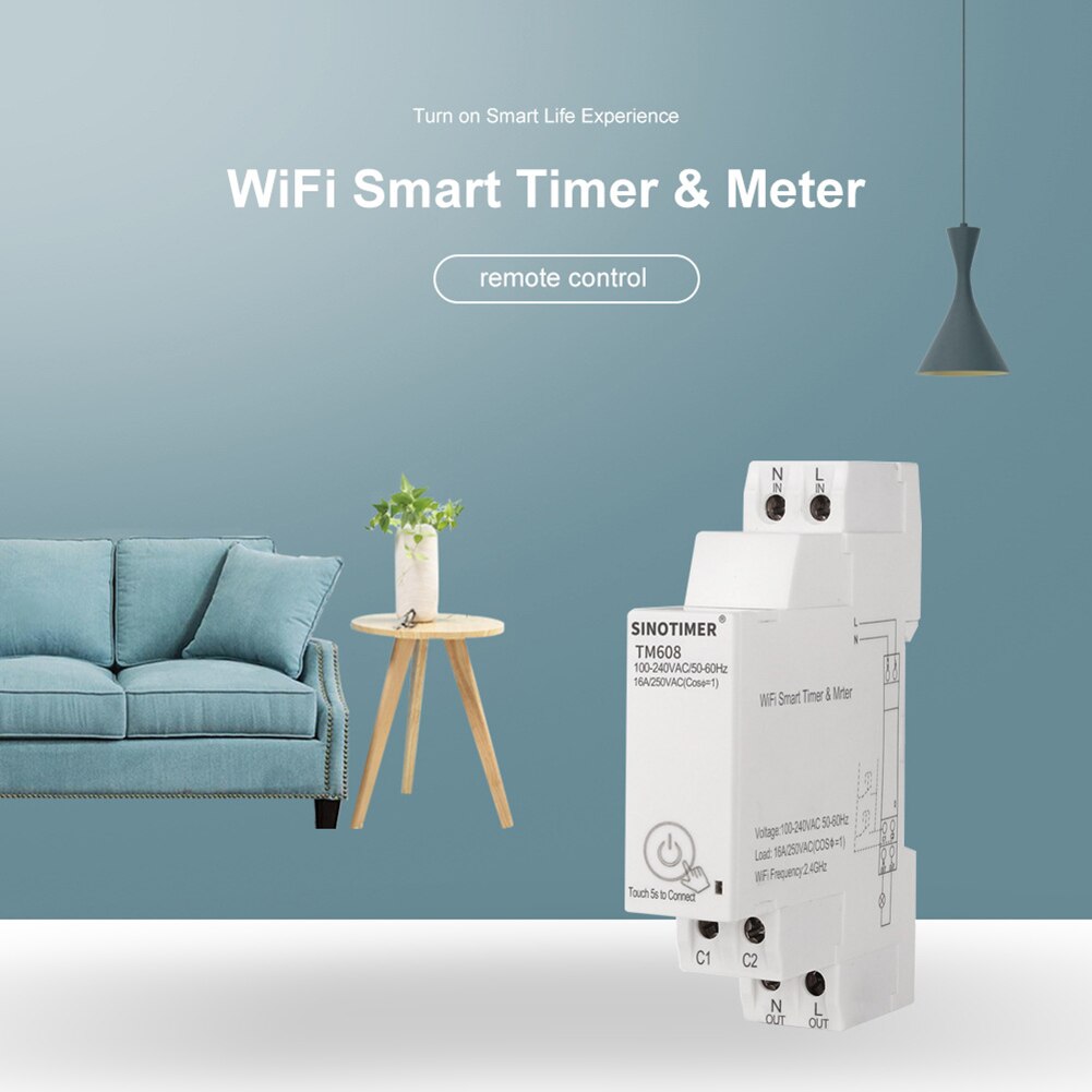 Tm608 energimåler enfaset wattmåler strømforbrug watt energimåler smart elektrisk wifi energimåler 16a 100-240v: Default Title