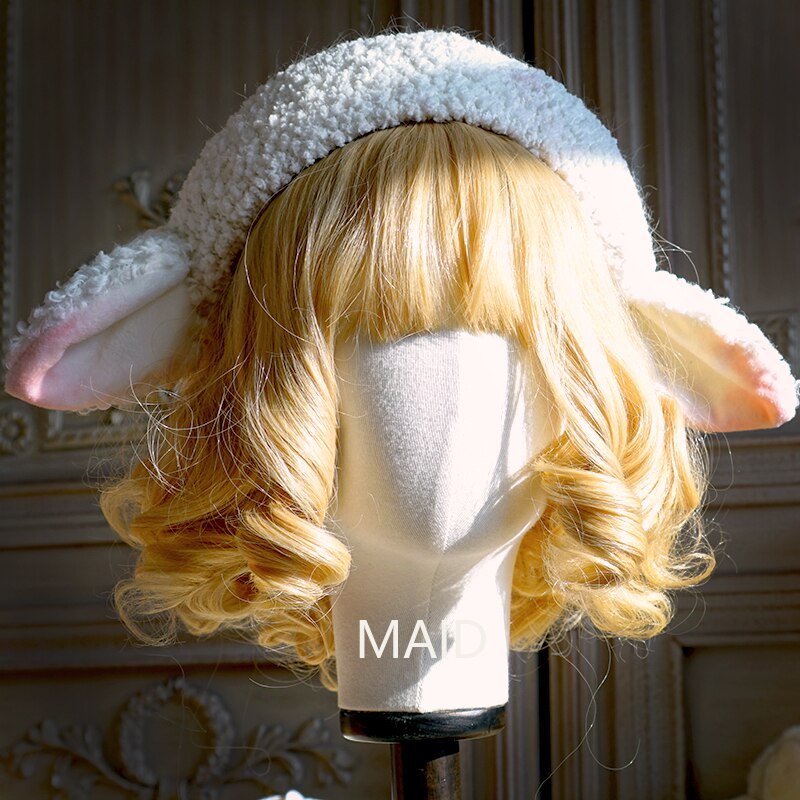 Boina con orejas de peluche de oveja, boina de lana de oveja de Original, Lolita, hecha a mano, bonita: White sheep ear