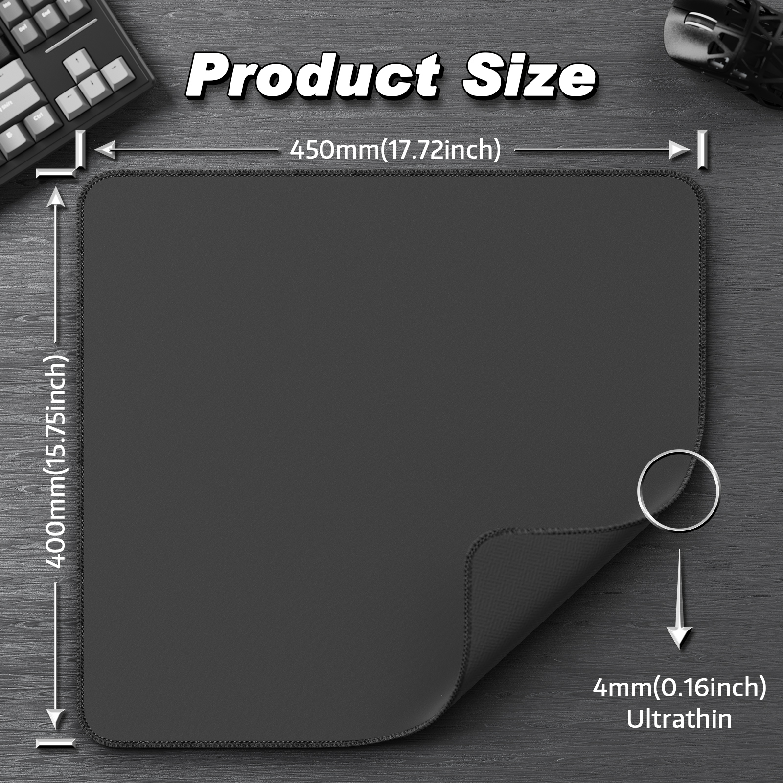 ATTACK SHARK CM02 grote eSport gaming-muismat, 450x400x4 MM, getextureerd glad oppervlak, antislip rubberen basis, micro-gebreide randen