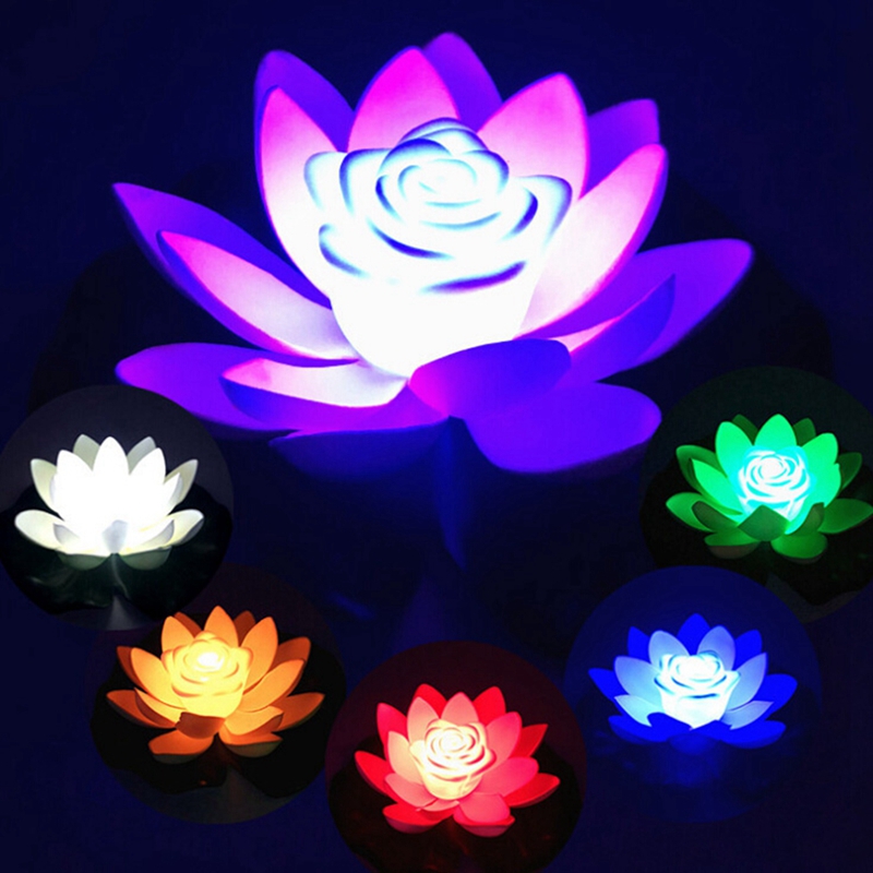 Led flytande lotus blomlampor dekorationer på vatten pool trädgård ljus trädgård tank damm dekoration
