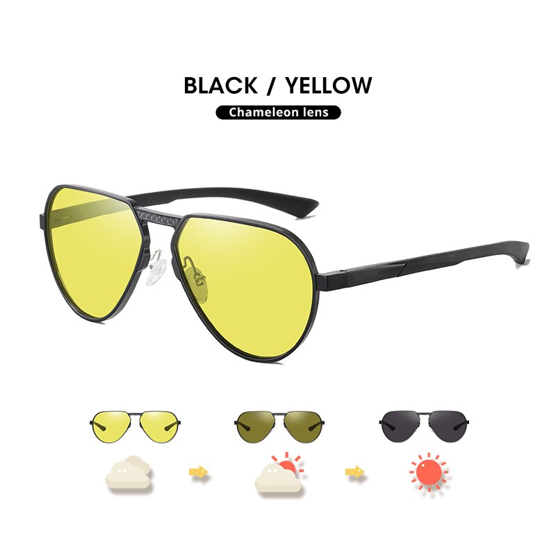 LIOUMO-gafas de sol fotocromáticas de aluminio y magnesio para hombre y mujer, lentes de sol polarizadas con visión nocturna, UV400, zonnebril: Black-Yellow