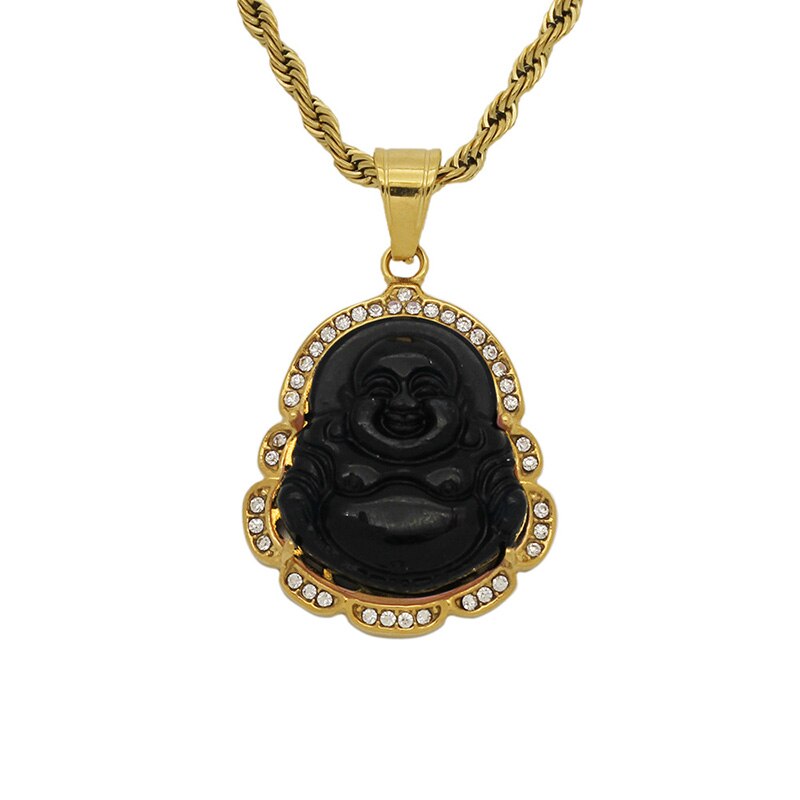 Hip Hop Bling Iced Out Gold Kleur Rvs Lachende Boeddha Maitreya Hanger Ketting Voor Mannen Rapper Sieraden: 8
