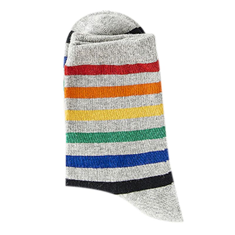 Women Teen Girls Harajuku Rainbow Striped Crew Socks Preppy Style Hip-Hop Skateboard Cotton Novelty Sports Short Tube Hosiery: C