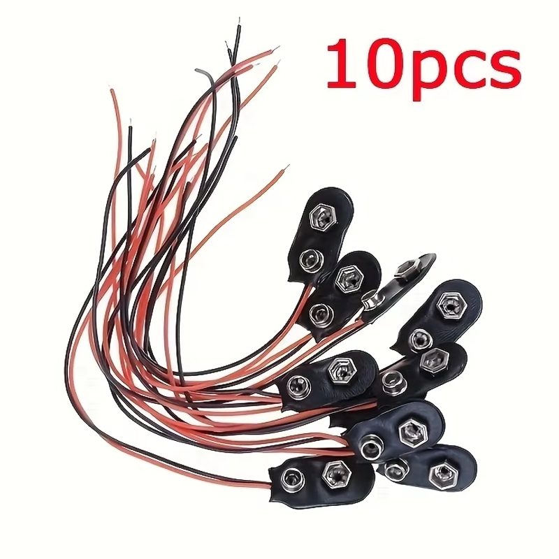10 Stück 9 V Batterie-Clips, 10 cm, Schwarz, Rot, 2-Draht-Kabel-Verbindung, Anschluss, Schnalle, 9 Volt, Batterie-Clip-Anschluss, Batteriehalter