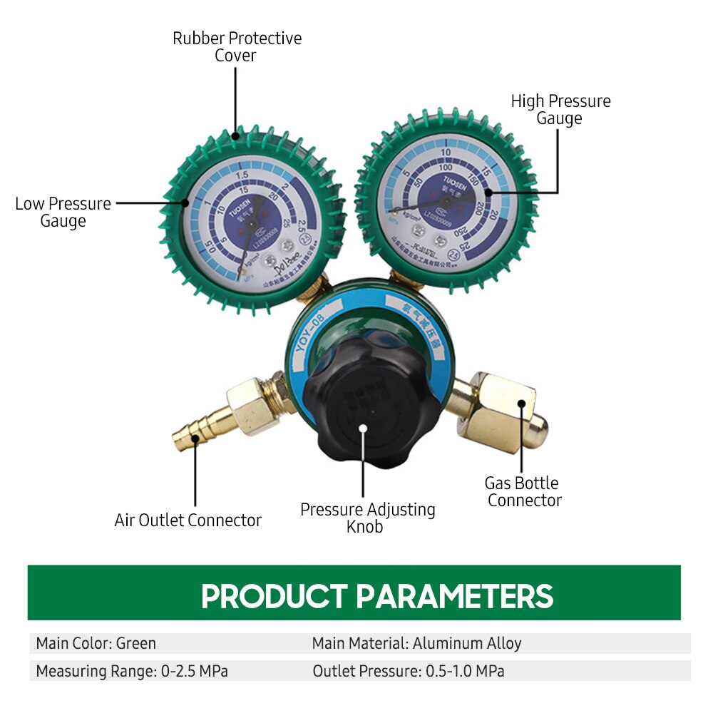KKMOON YQY-08 Oxygen Pressure Regulator Welding Gas O2 Pressure Gauge Flow Meter Industrial Oxygen Reducer