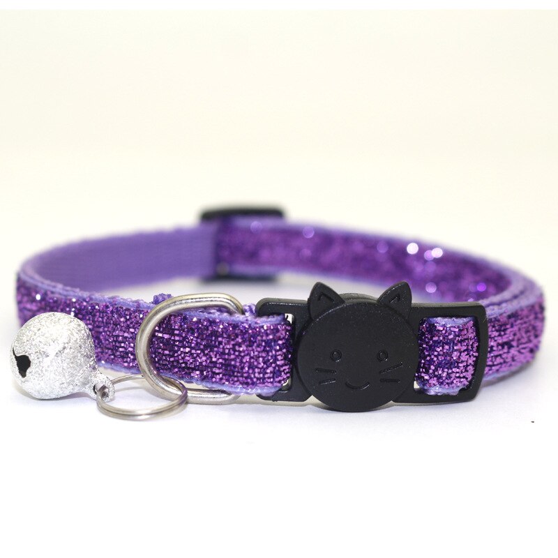 Husdjur katt huvud säkerhetsspänne hund halsband patch tyg klocka paljett katt halsband guld glitter sammet band husdjur tillbehör 1.0cm bred: Lila