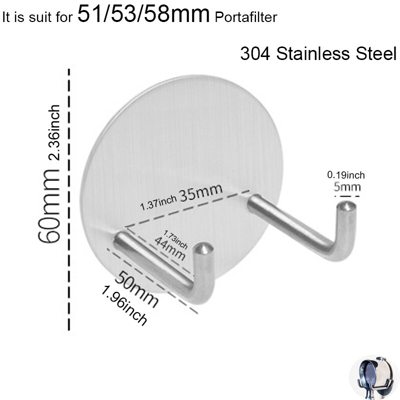 51mm/53mm/54mm/58mm Wood Holder Espresso Coffee Tools Coffee Filter Tampers Wall Mounted Rack Coffee Portafilter Wall Rack: 304SS Holder