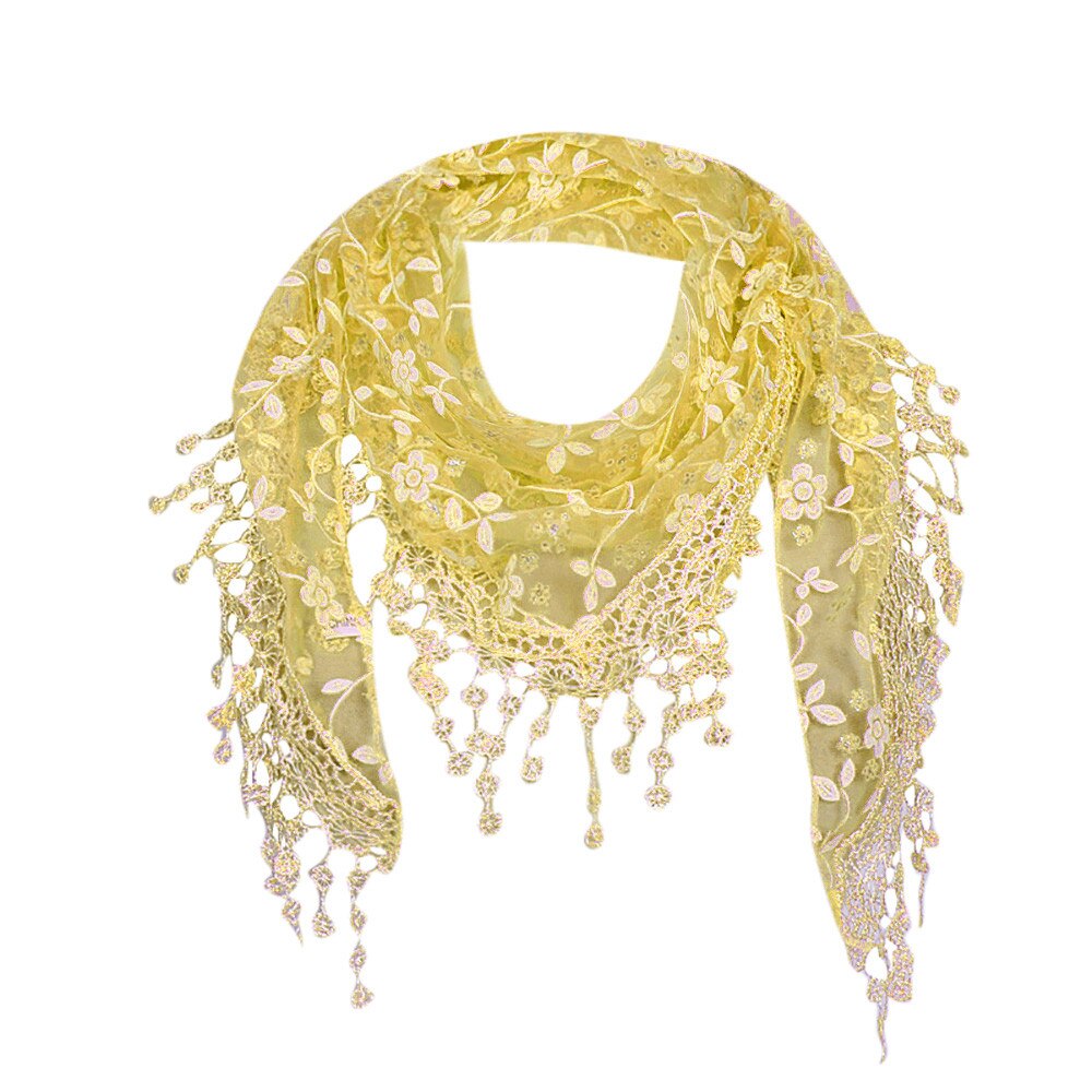 Dames kanten doorschijnende bloemensjaal, omslagdoek, kwastjessjaal, holle print, kanten sjaal met franjes, accessoires voor dames  #w5: Geel 