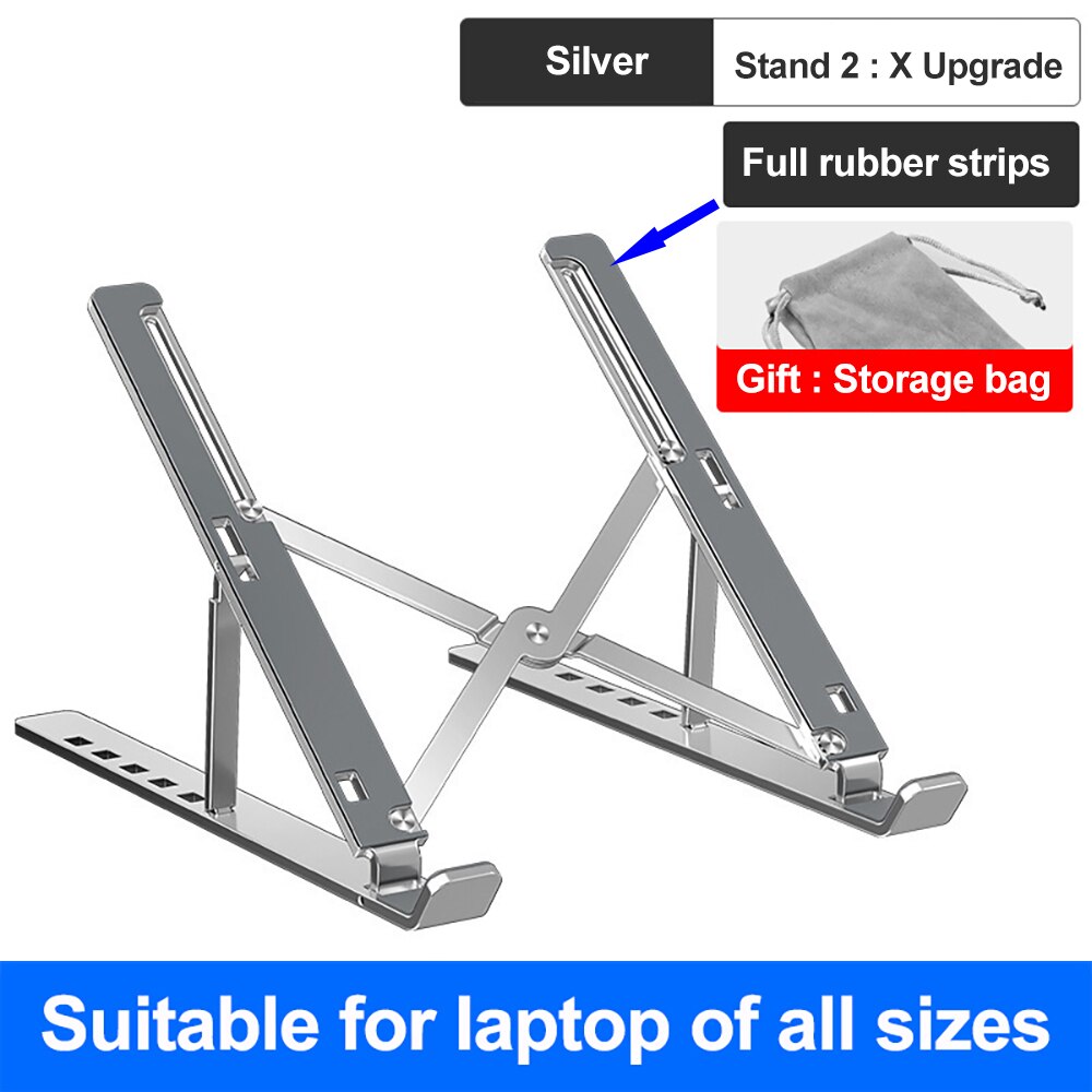 Laptop Holder for MacBook Air Pro 13 Retina Notebook Laptop Stand Bracket Foldable Aluminium Alloy Laptop Holder for PC Notebook: Silver 2