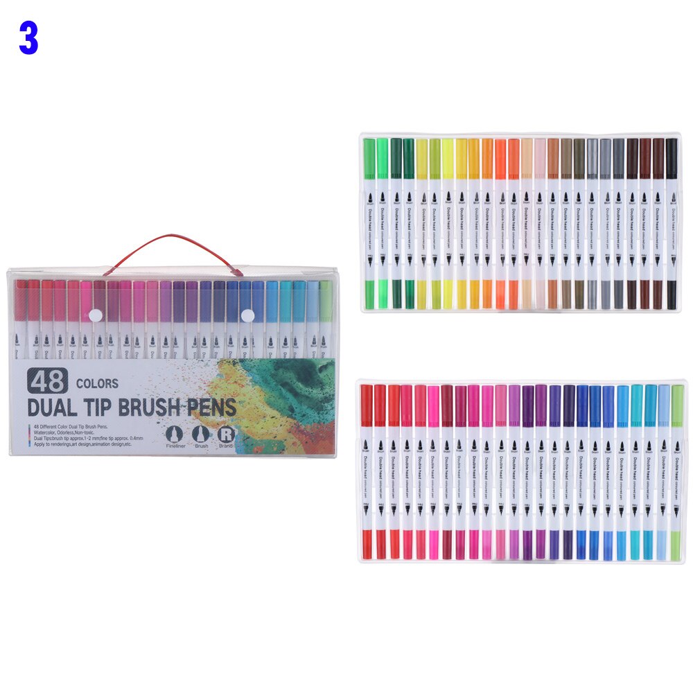Caneta aquarela de cabeça dupla, caneta de aquarela com 12/18/24/36/48/72/100/unidades/pacote cores conjunto de marcador de cor, caneta de marcador de arte, canetas, material escolar: 3