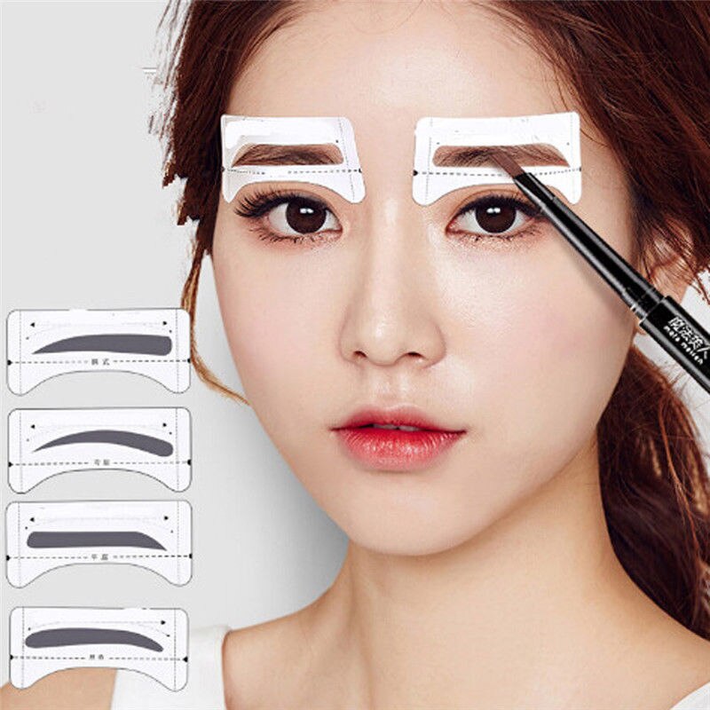 4 Stuks Herbruikbare Wenkbrauw Stencil Stickers Tekening Shaper Brow Template Eye Beauty Grooming Brow Vrouwen Makeup Tools Accessoires