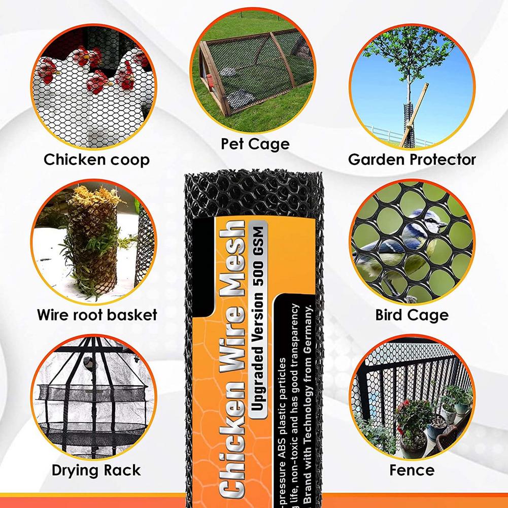 Black Plastic Chicken Wire Fence Mesh Hexagonal Fencing Wire for Gardening Poultry Fencing Chicken Wire Frame for Crafts