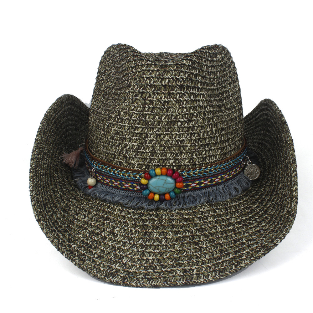 Damen Western cowboyhut mit hohlrand, sommer strohhut, Bohemien-stil, Sombrero hombre, strandhut, Cowgirl-jazzhut, größe 56-58cm