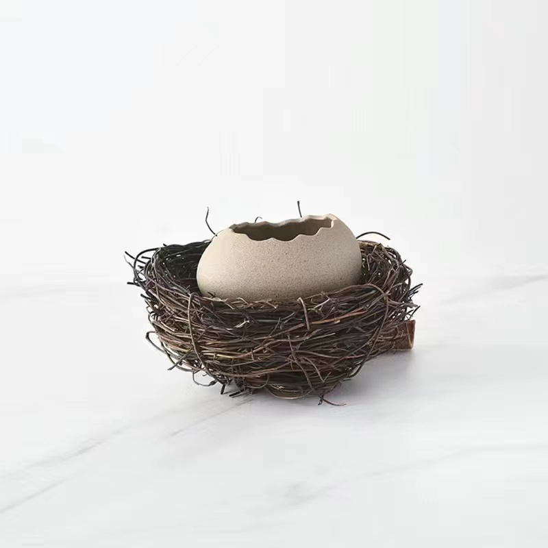Bird's Nest Broken Eggshell Cup Ceramics Dessert Bowl For Steamed Egg Bowls Restaurant Decor Display: Blue