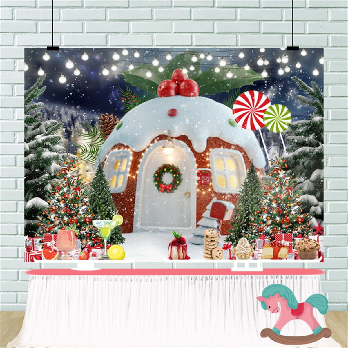300X200cm Christmas Background Cloth Christmas Snow House Multifunctional Convenient Photography Background Cloths-Elect