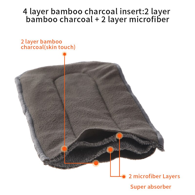 Insertos de pañales lavables reutilizables, algodón de bambú, forro elástico para cubierta Del Pañal Del Bebé, carbón vegetal, 5 uds.