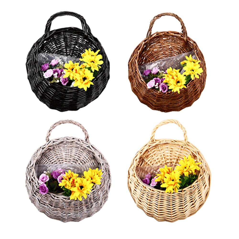 Cesta de mimbre Natural para colgar en la pared, maceta para flores, cesta de ratán, contenedor de almacenamiento para decoración del hogar y jardín