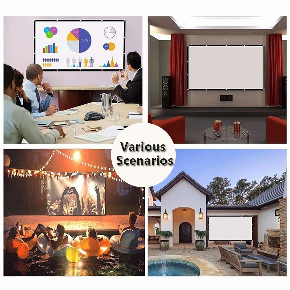 SVANUR Projector Screen 16:9 Foldable Fabric Cloth Projector Curtain 100 120 150 Inches for Home Office Theater Projector