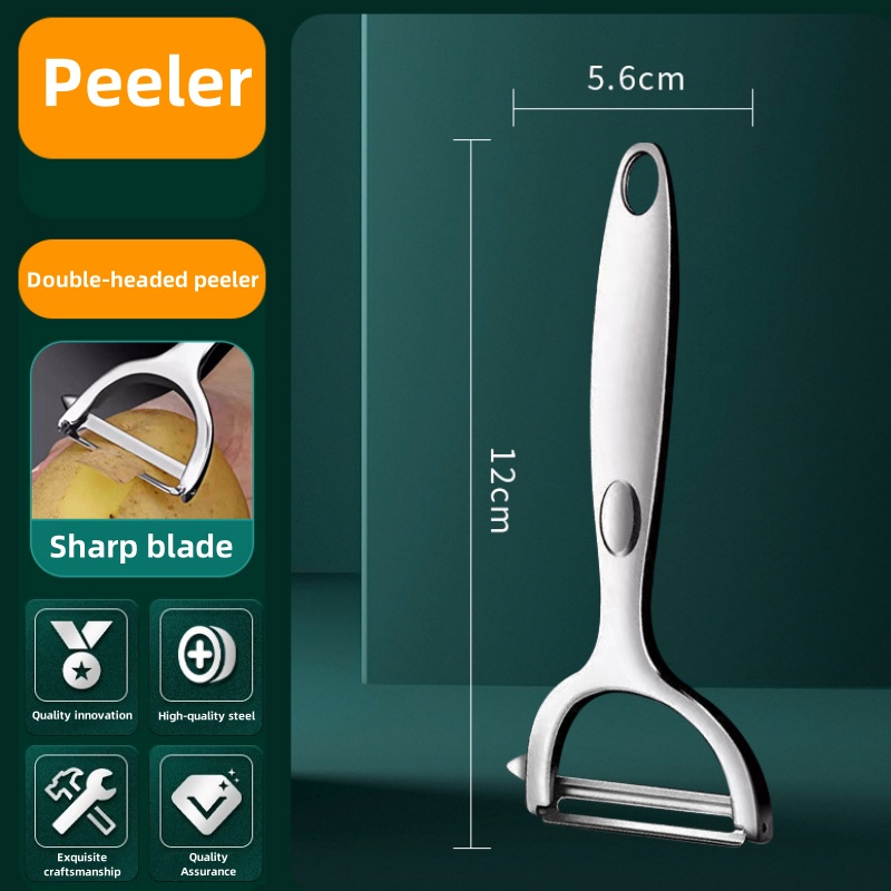Stainless steel peeler with wooden handle for peeling and slicing fruits and vegetables | Durable and smooth operation: plum