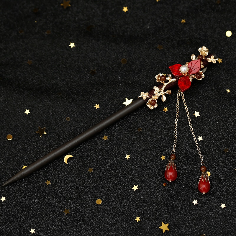 Bruid Klassieke Hanfu Cheongsam Kanzashi Haarspeld Rode Bloem Kwastje Haar Stok Oudheid Super Fee Haarspeld Haar Clip Cosplay