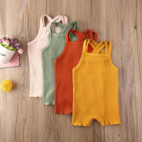 Wallarenear 0-18M Baby Zomer Kleding Baby Kids Jongen Meisje Baby Romper Jumpsuit Katoen Outfits Set Geribbeld Solid kleding