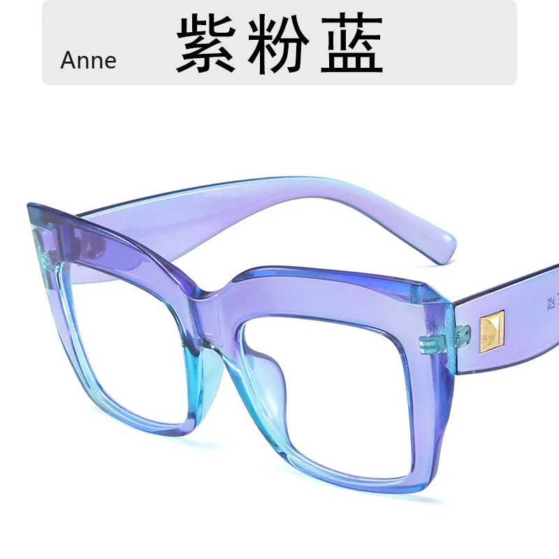 Monturas de gafas cuadradas de gran tamaño para mujer, gafas de azul antiluz azul, lentes ópticos, gafas grandes de de lujo para mujer: Rosa