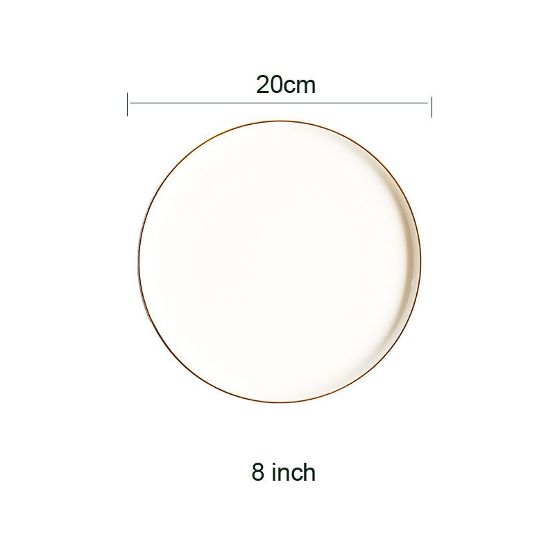 Nordic round ceramic pizza plate dinner dessert plate frame solid metal porcelain Western enamel steak tray cake dessert dish: Silver