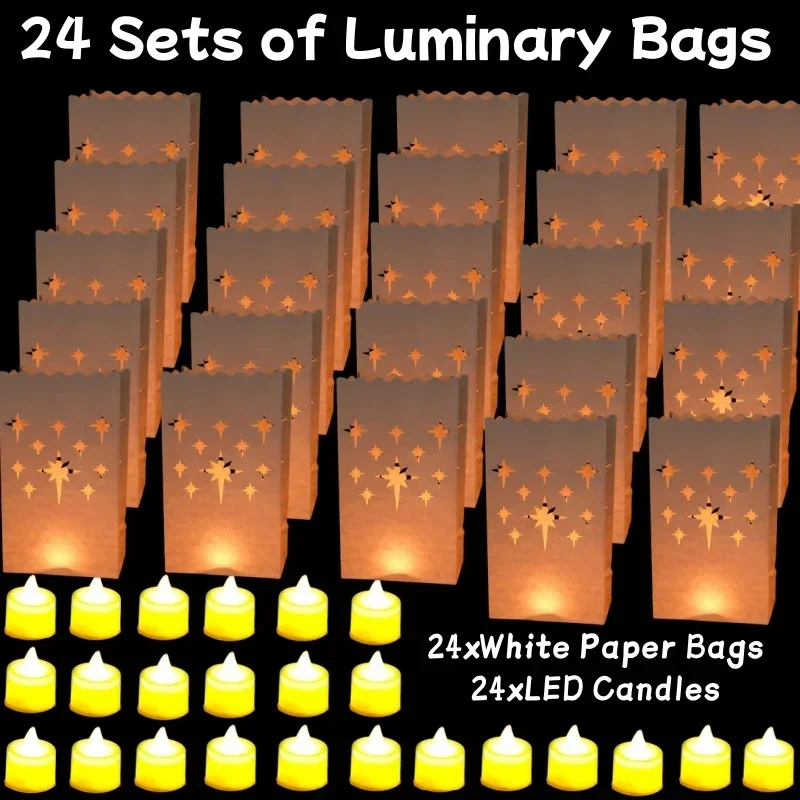 12-48 sæt lysende papirposer med led-lys flammehæmmende lyspose til bryllup, brudefødselsdagsfest, stidekoration: Drue