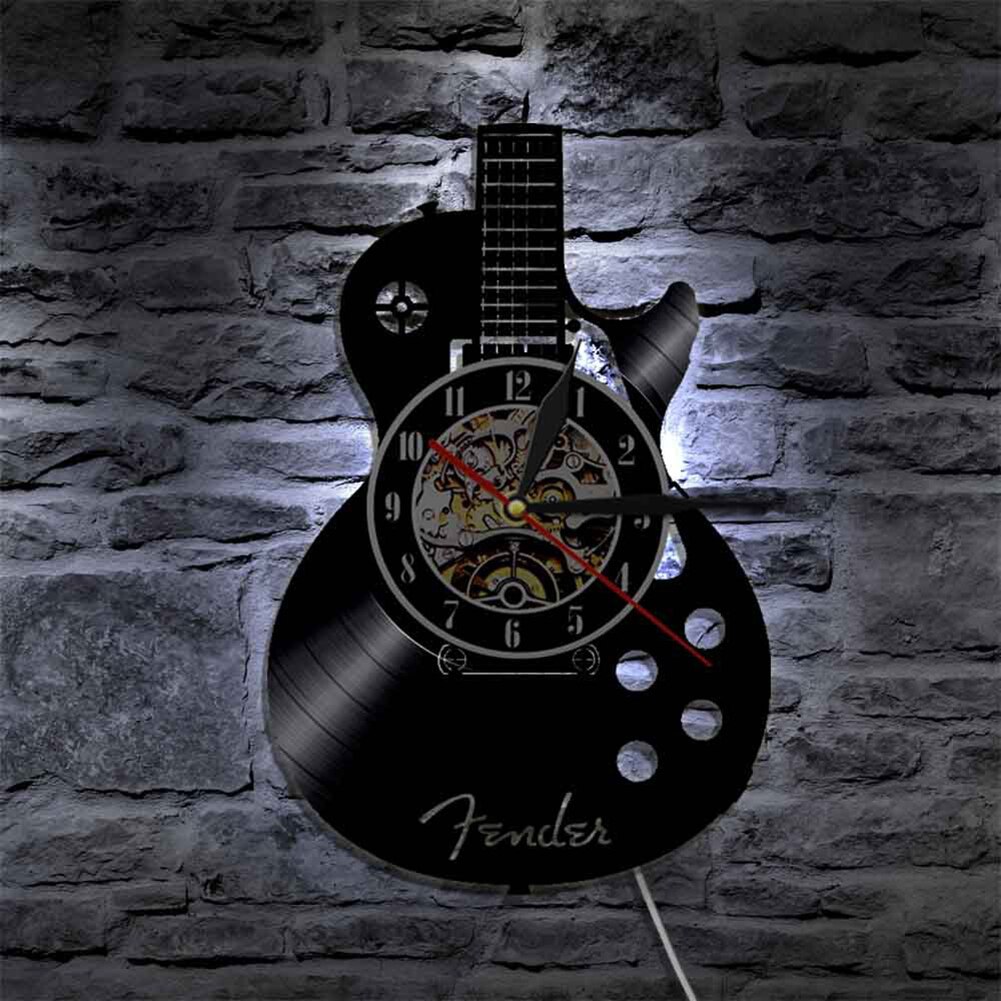 Acoustic Guitar Musical Instrument Silent Vinyl Record Wall Clock Home Bar Decor