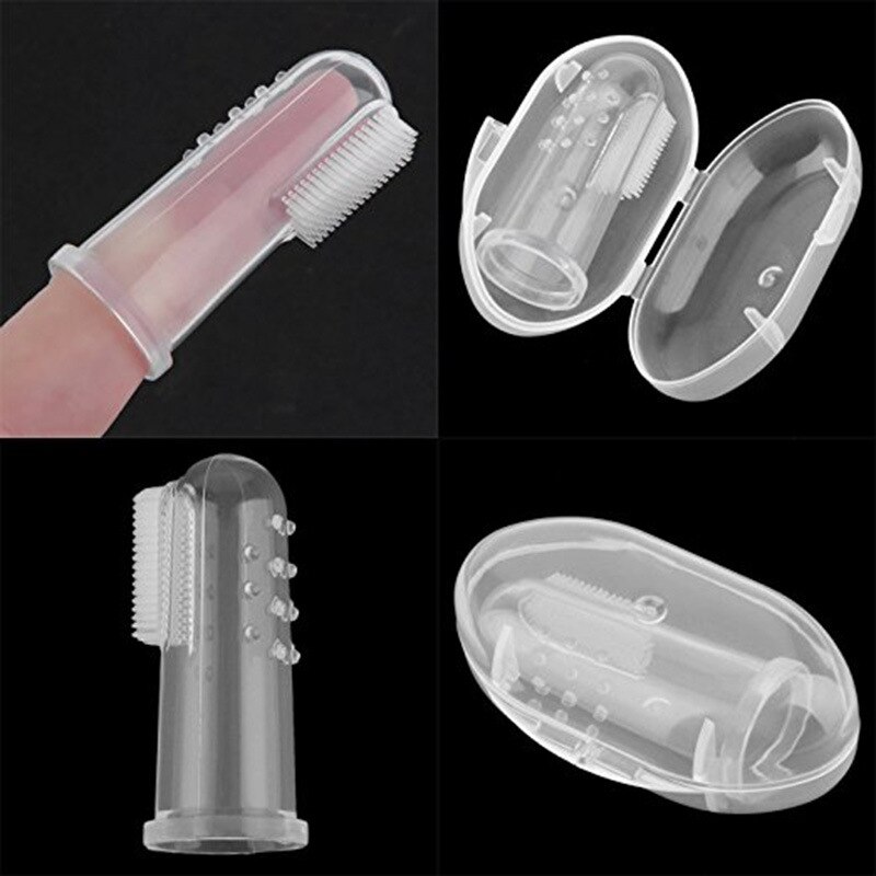 Baby Vinger Tandenborstel Silicon Tandenborstel + Box Kinderen Tanden Clear Soft Silicone Baby Tandenborstel Rubber Schoonmaken Baby Borstel: brush and Box