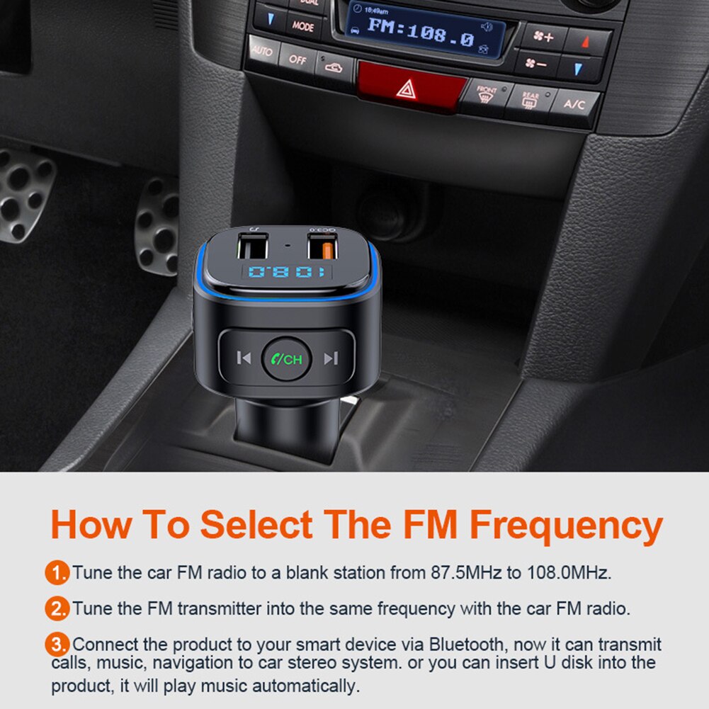 T46Q Auto MP3 Speler QC3.0 Dual Usb Charger Auto Bluetooth 5.0 Fm Zender Voor Outdoor Onderdelen Persoonlijke Auto Accessoires