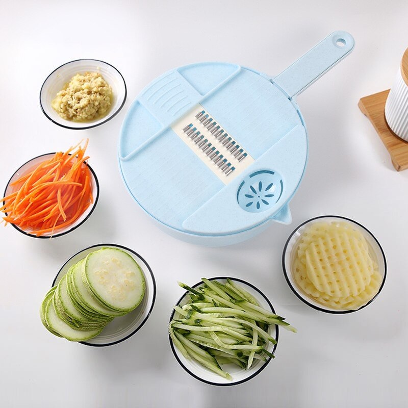 Multi-Function Vegetable Cutting Artifact Potato Shredding Machine Onion Chopper Fruit Cutting Machine Kitchen Tools: Blue 8pcs