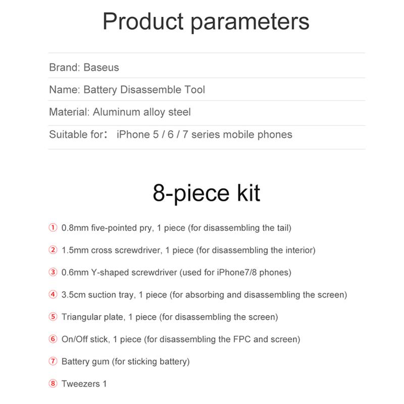 Baseus 8 In 1 Mobiele Telefoon Batterij Reparatie Gereedschap Kit Voor Iphone 8 7 6 6S Plus 5S 5 5c Batterij Vervanging Bundel Machine Tool Set