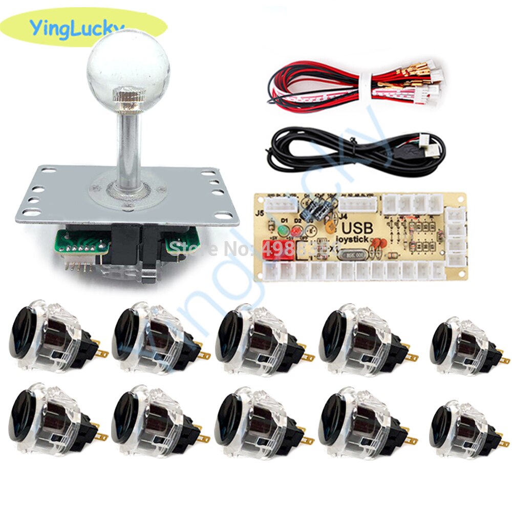 Kit de joystick d&#39;arcade avec encodeur USB, contrôleur PC + Joystick swan + boutons transparents pour jeux d&#39;arcade Mame raspberry pie: black