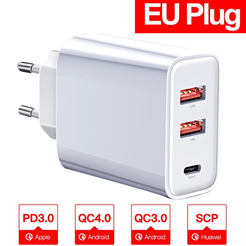 Baseus 60W Quick Charge 4.0 3.0 Multi Usb Charger Voor Iphone Samsung Ipad Pro Macbook Scp QC4.0 QC3.0 Qc type C Pd Fast Charger: White EU Plug