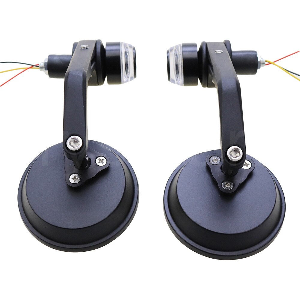 7/8" 22mm Universal Round Motorcycle Rear View Mirrors Handle Bar End Side Mirrors With LED Turn Signals Black Cafe Racer Mirror