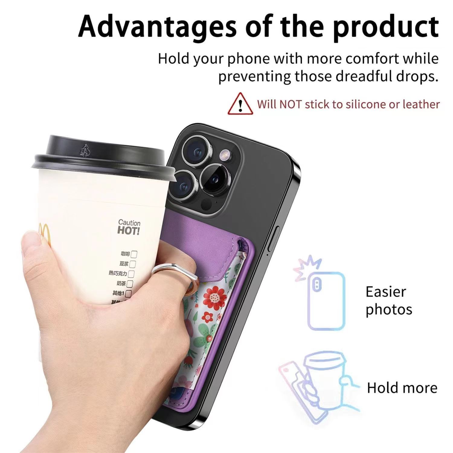 Floral Pattern Magsafe Wallett Card Holder Removable Silicone Security Box Card Holder with Bracelet Holder for Iphone Apple