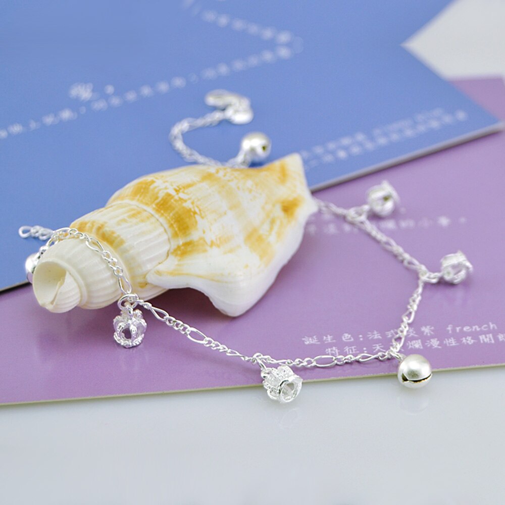 Dankadi 100% 925 sterling silver shiny Crown bell ladies`anklets jewelry women anklet girl