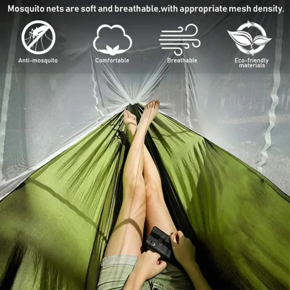 Hamaca portátil para acampar al aire libre para 2 personas, hamaca de jardín con mosquitera, muebles de exterior, cama, tienda de dormir