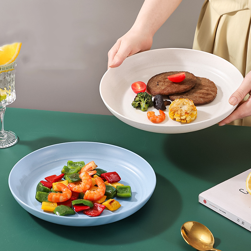 15/19.8/22.5/25cm Wheat Straw Round Plates Salad Dessert Dinner Plate Unbreakable Reusable Microwave Safe Fruit Plate