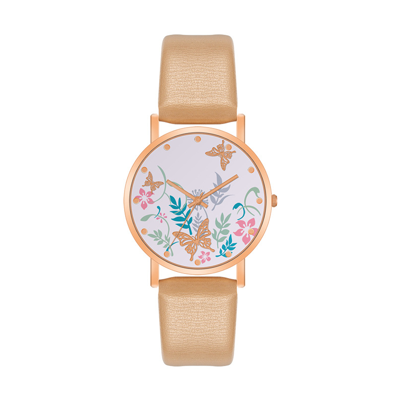 Reloj de mujer chapado en oro, reloj de Simple, reloj fino de cuarzo, ,: Golden