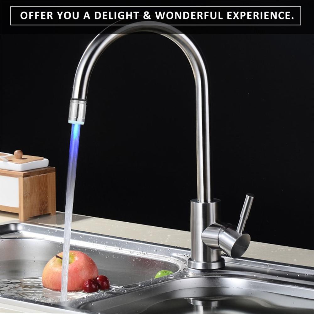 Grifo con luz LED novedoso, Luz LED de colores RGB de 7 colores, grifo con brillo para agua, grifo para baño, cocina, grifo Led de acero inoxidable