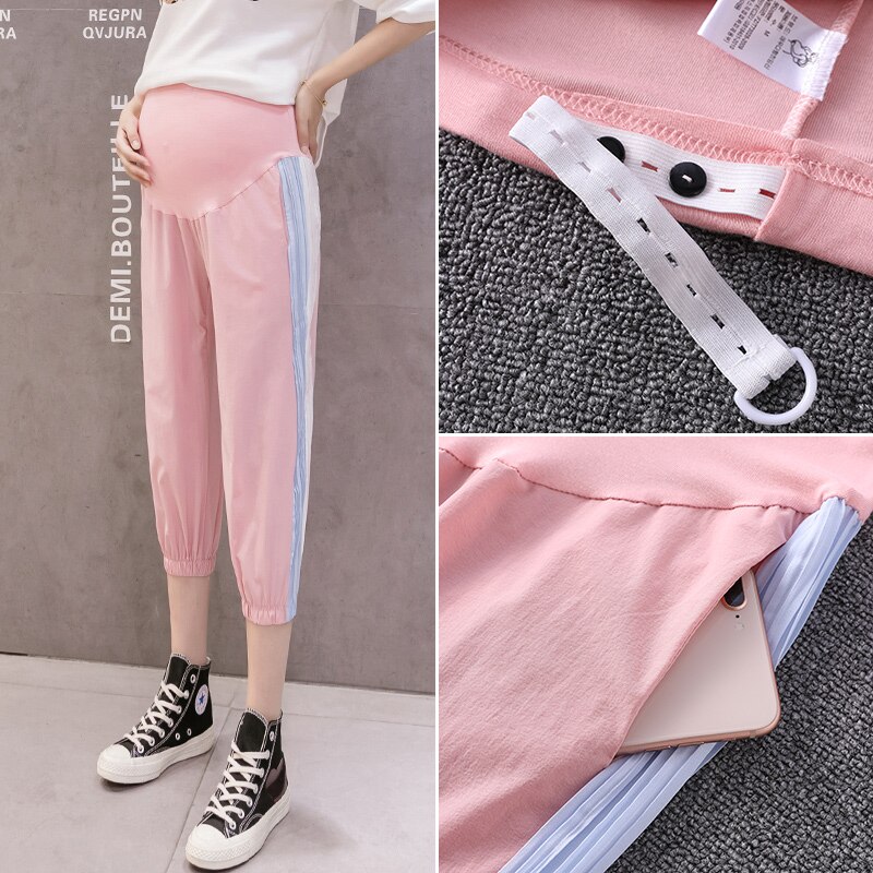 Chiffong gravidbyxor gravid sommarkläder hög midja prenatal wear capri-byxor gravidkläder gravid kläder 0407