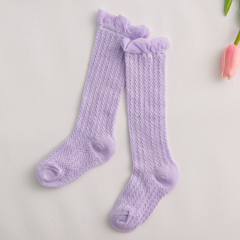 Calcetines hasta la rodilla de malla de algodón para bebé, niña recién nacida, de dibujos animados, de malla, baratos: Purple Mesh Socks