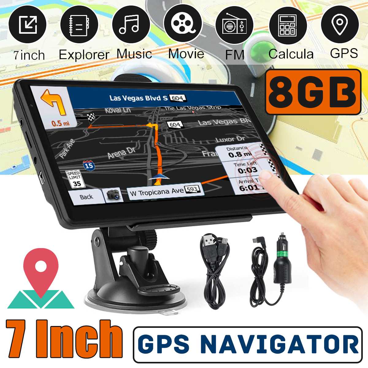 Car GPS Navigation 7 Inch Touch Screen GPS Navigator Truck Sat Nav 256M+8G Australia Map GPS Navigators FM / Video Support