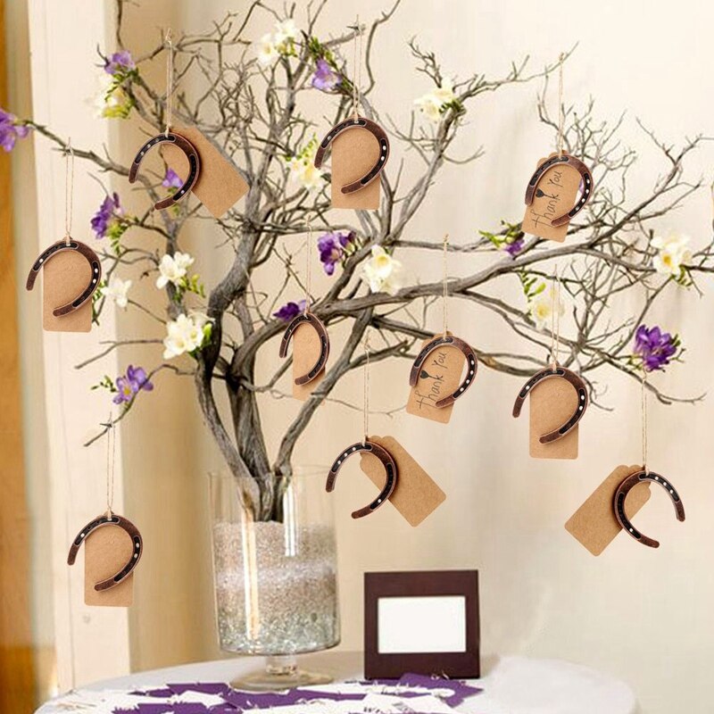 10 pçs boa sorte horseshoe favores do casamento com kraft tags rústico ferradura presentes para decorações de festa de casamento do vintage: Default Title