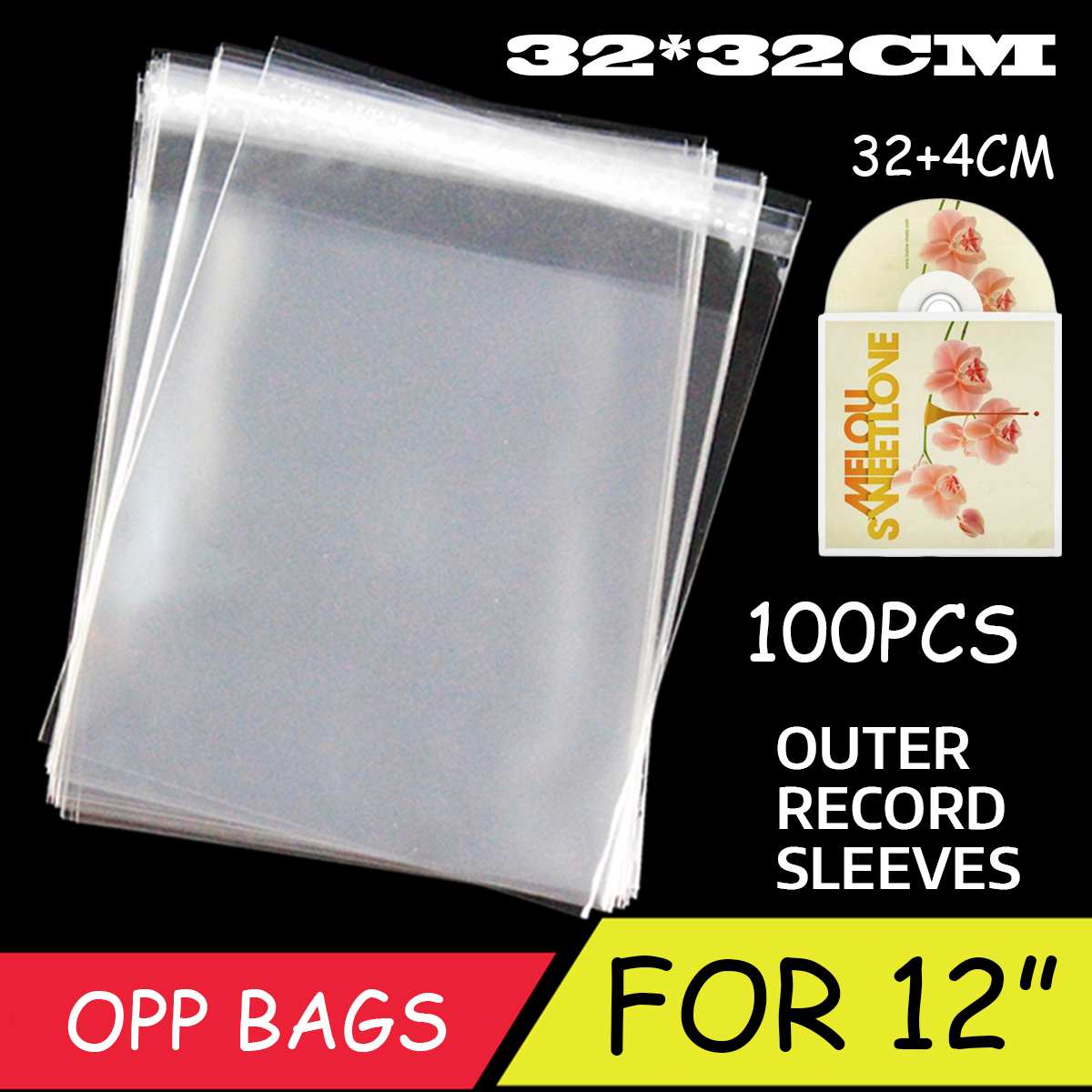 100Pcs 12inch Outer vinyl Record Protecter record sleeves plastic Clear Cover Container LP Anti-fingerprint/dust waterproof